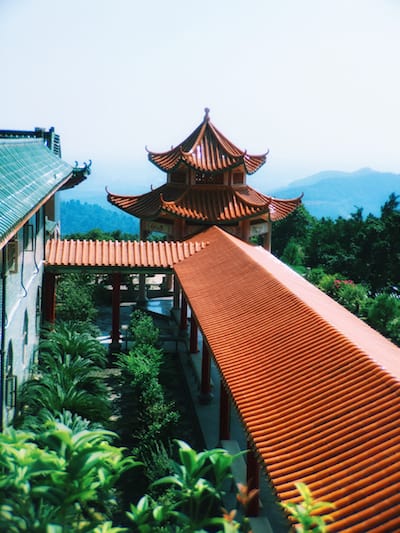 Photo of the roofline at the LuoFu Shan temple